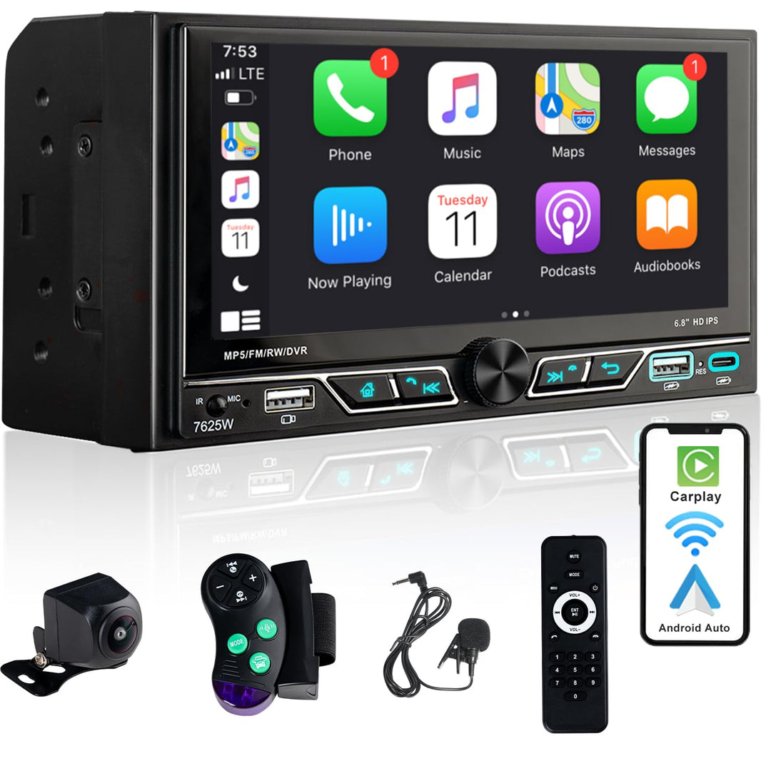 Autoradio 2Din mit 6.8 Zoll Bildschirm, Kompatibel mit [Wireless] Apple CarPlay/Android Auto Bluetoo
