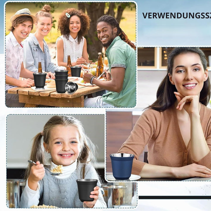 Edelstahl Espressotassen 4er-Set, Edelstahl Becher set of 80ml 2 colors for mood, Espresso Kaffeetas