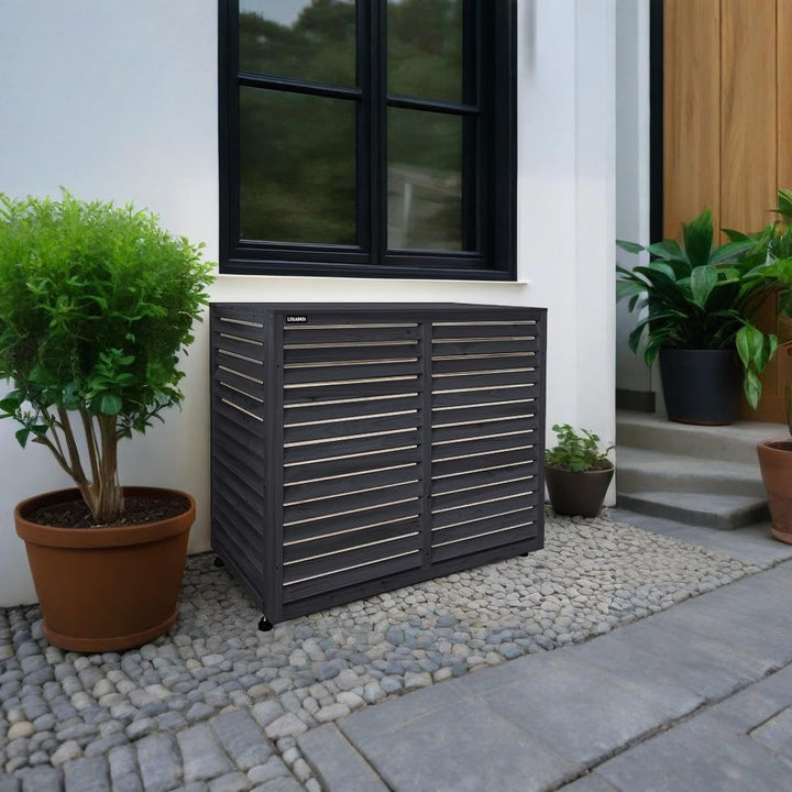 Wärmepumpe Verkleidung Klima Sichtschutz Abdeckung aus Holz für Aussengeräte Klimaanlage (anthrazit)
