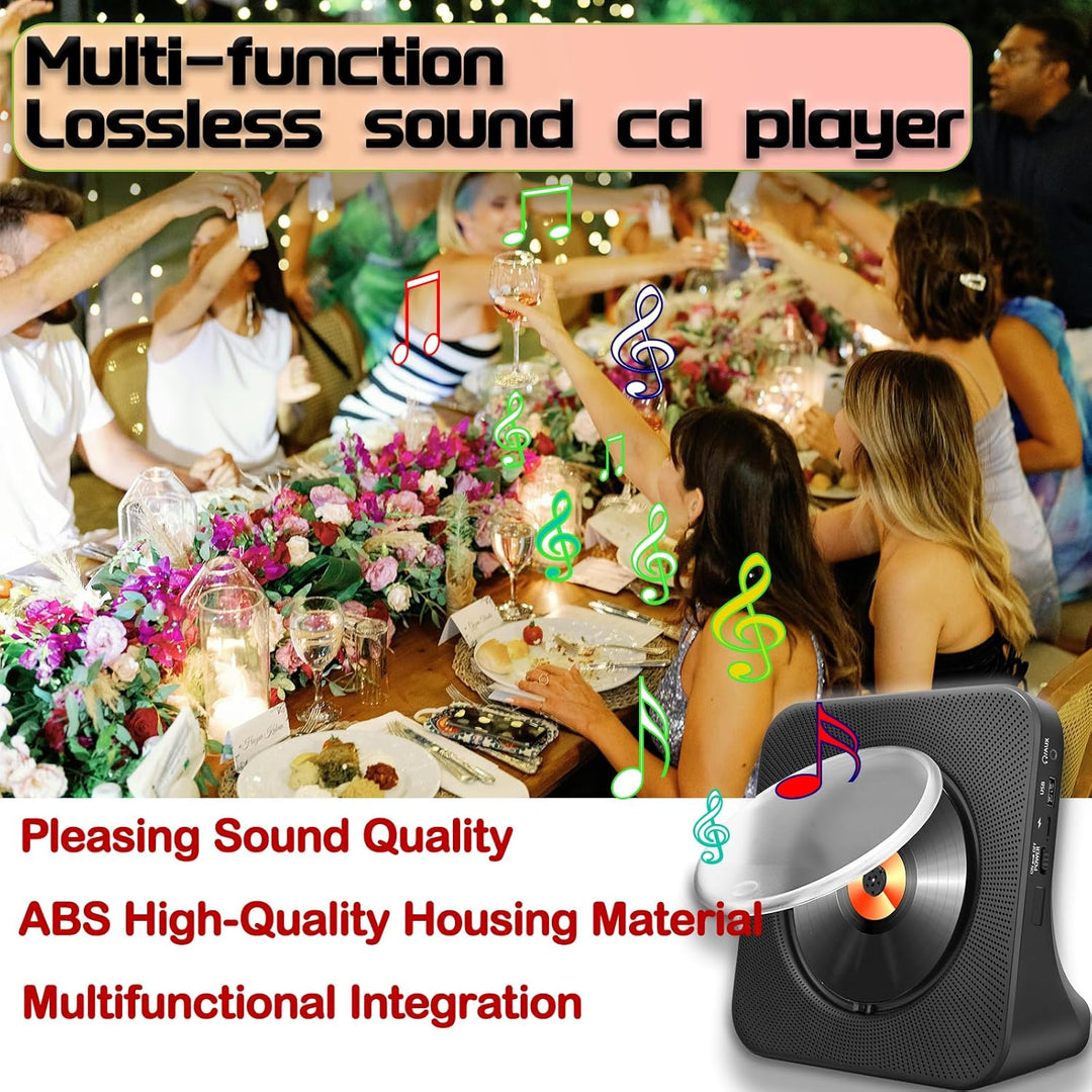 Tragbarer Bluetooth CD-Player mit Lautsprechern - 8-in-1 HiFi-Stereo-Soundsystem für Zuhause, unters