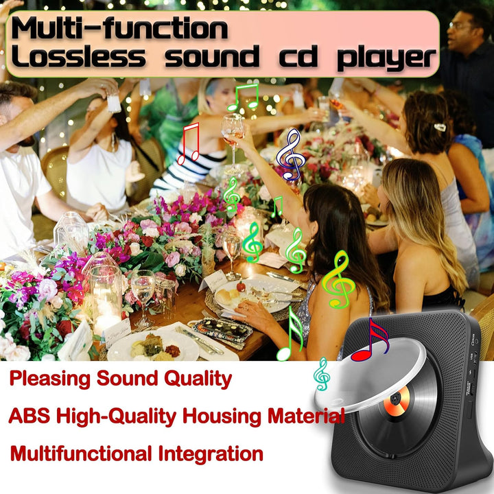 Tragbarer Bluetooth CD-Player mit Lautsprechern - 8-in-1 HiFi-Stereo-Soundsystem für Zuhause, unters