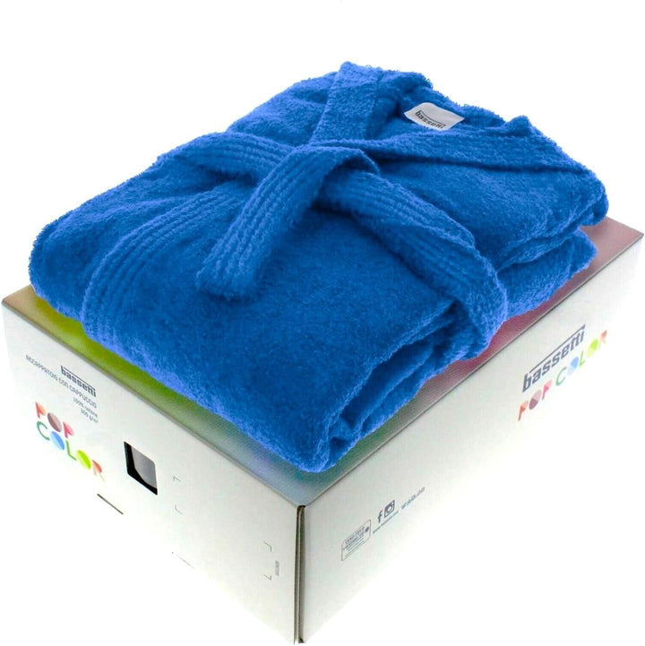 Bassetti Bademantel aus Frottee, 100 % Baumwolle, einfarbig, lang, mit Kapuze und Taschen, sehr saug
