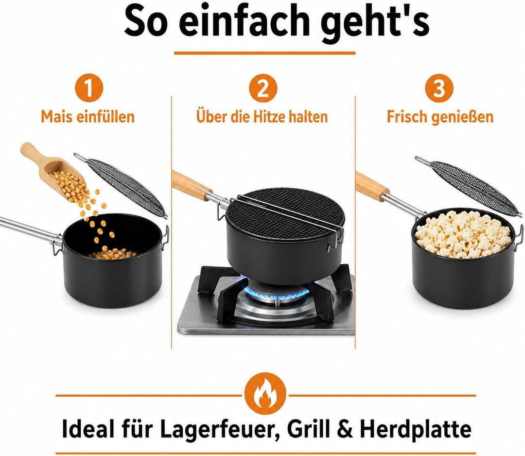Popcorn Maker für Lagerfeuer, Karbonstahl, Sicherheitsgriff | Outdoor-Popcornpfanne mit hitzebeständ
