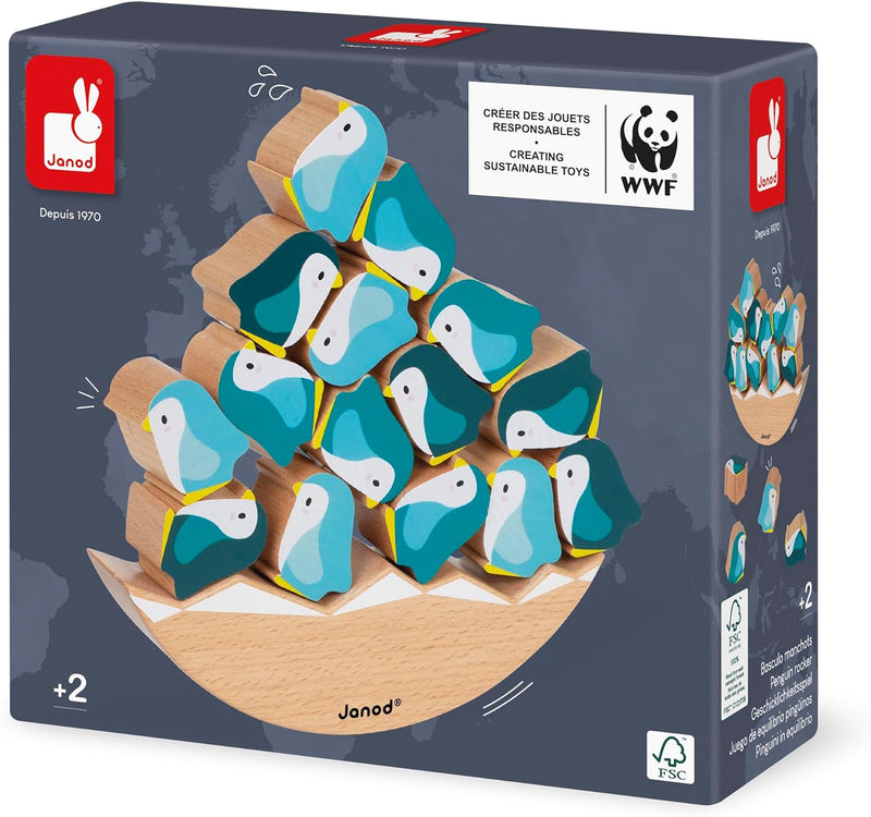 Janod - Schaukel-Pinguine aus Holz - Kleinkindspielzeug - Geschicklichkeitsspiel Entwicklung von Fei