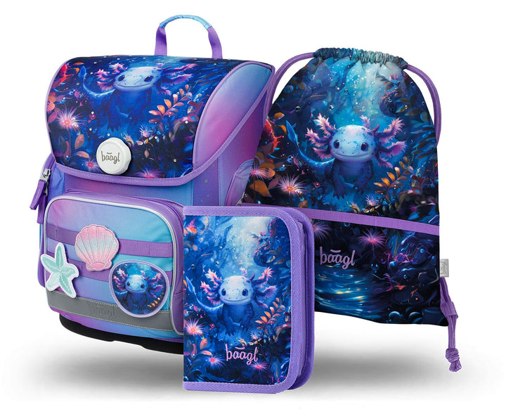 Baagl Schulranzen Jungen Mädchen Set 3 Teilig, Ergo Schultasche für 1. Klasse, Ergonomische Grundsch