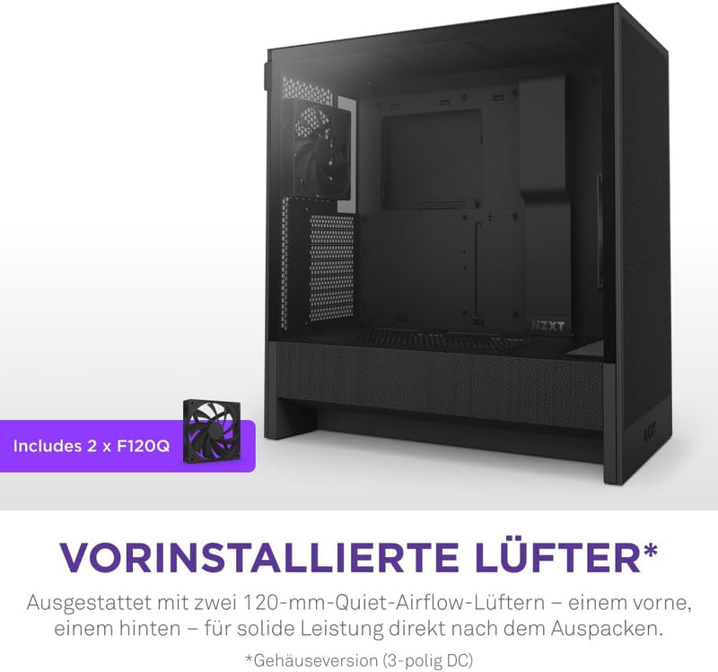 NZXT H5 Flow – Kompaktes ATX-Midi-Tower-PC-Gaming-Gehäuse – Hoher Luftstrom – 2 x 120 mm Lüfter inkl