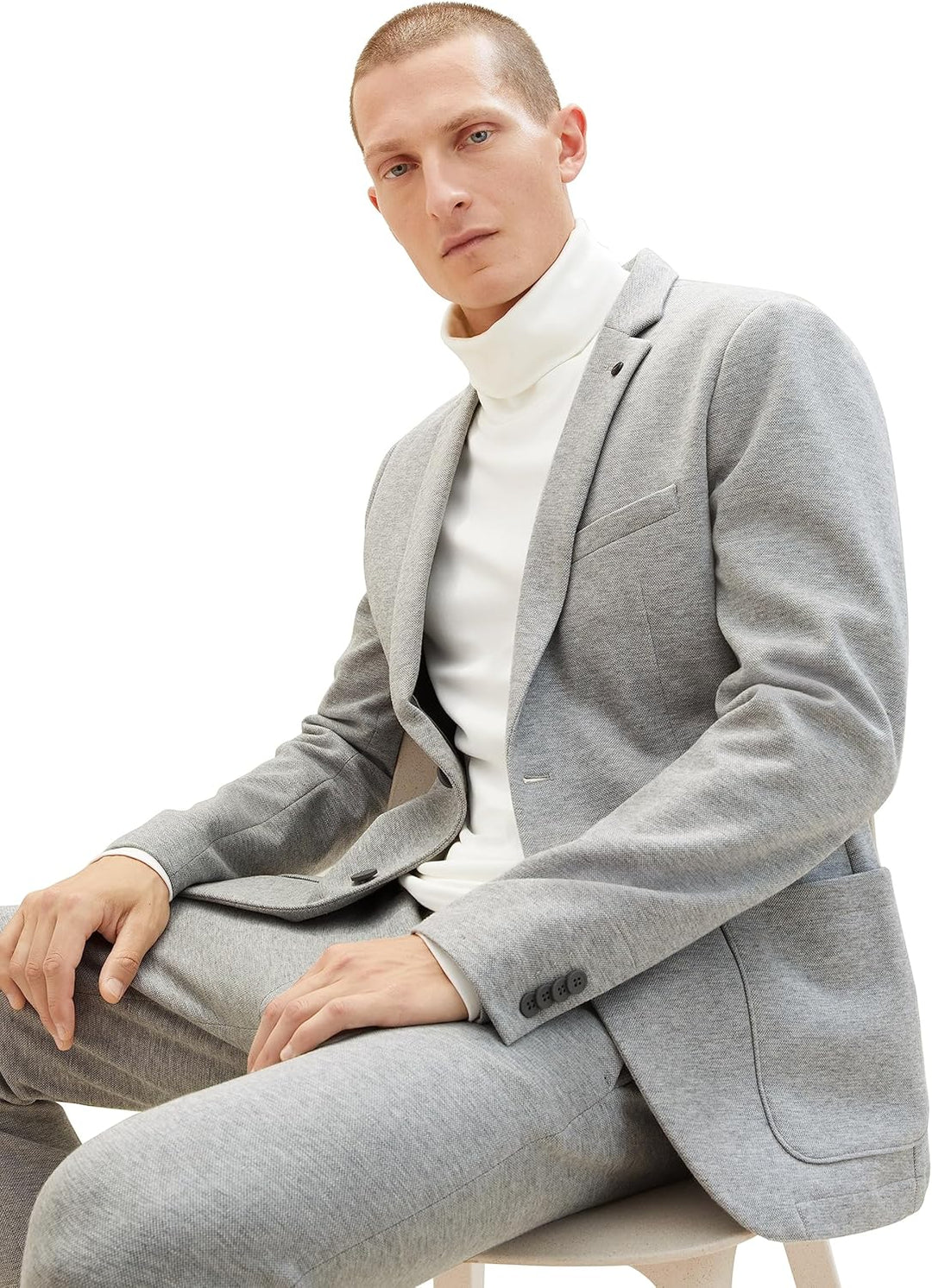 TOM TAILOR Herren Jersey Piqué Sakko mit Stretch 52 12035 - Grey Heather Melange, 52 12035 - Grey He