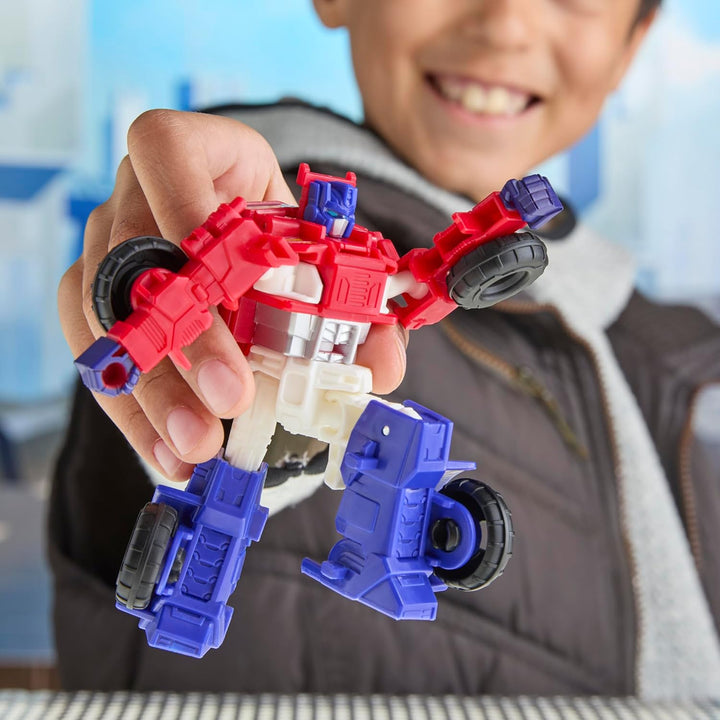 Transformers Cyberworld Cyber Optimus Prime Offroad, 10 cm grosse Action-Figur mit 4 Schritten zur V