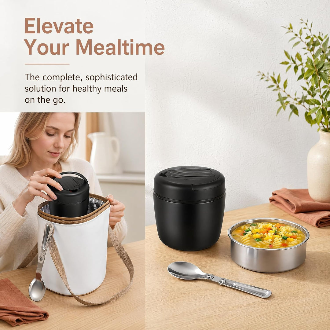 Thermobehälter für Essen 1200ml Warmhaltebehälter Essen to go mit Tasche & Löffel Thermo Speisebehäl