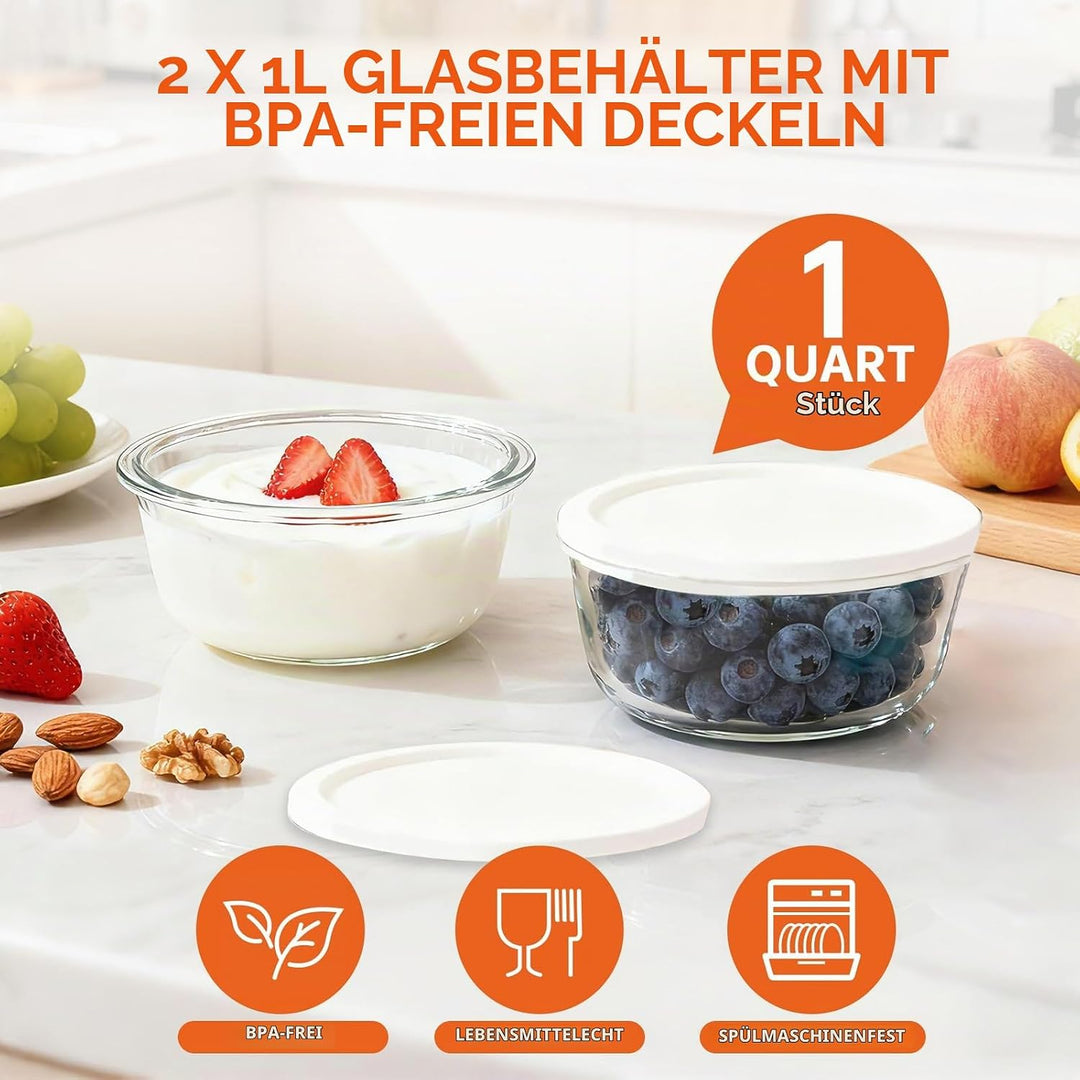 2L Joghurtbereiter Elektrischer Joghurt, Marmelade Eis &amp; Pudding Maker mit 2 Glasbechern LED Timer P