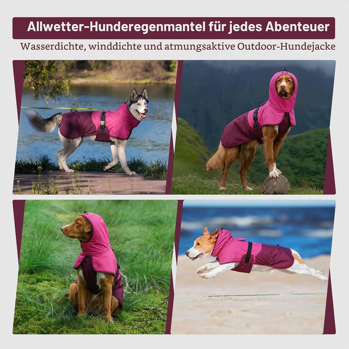 Hunde-Regenmantel für mittelgrosse Hunde, verstellbar, wasserdicht, reflektierend, atmungsaktiv, vol