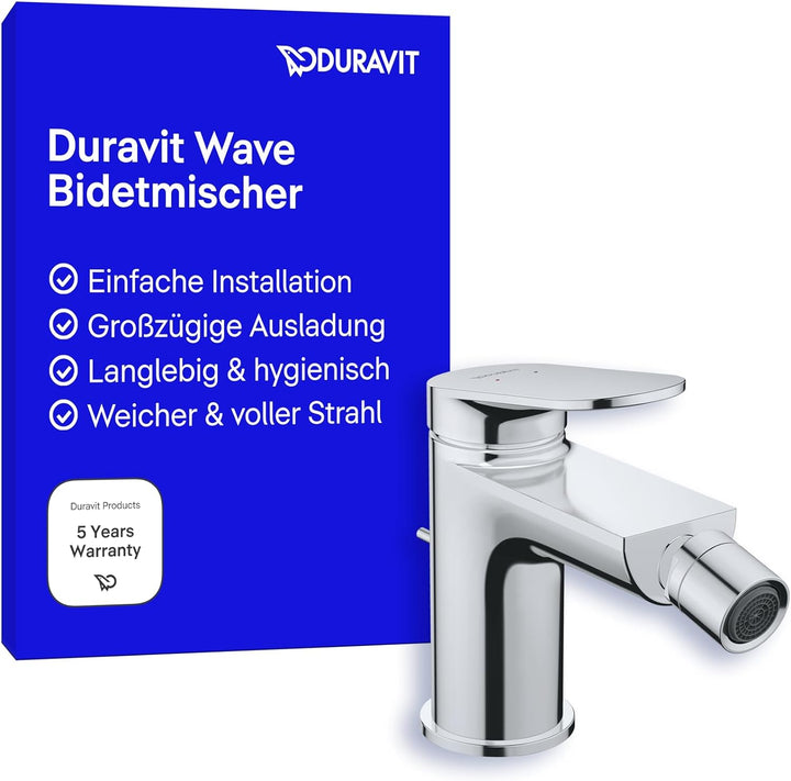 Duravit Wave Einhebel-Bidetarmatur (Auslauf Höhe 85 mm), Bidetmischer mit Zugstangen-Ablaufgarnitur,