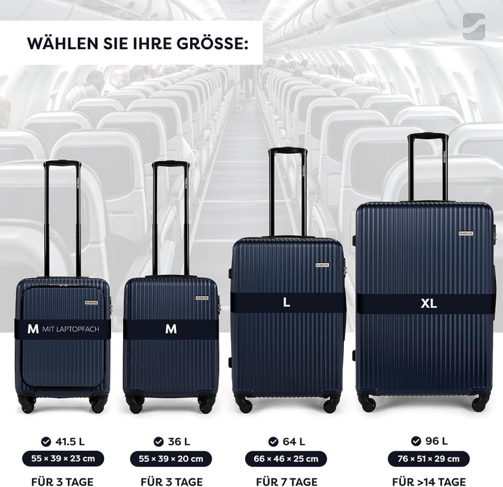 FASSLINE Kabinenkoffer 55x39x20 cm, 36l, Reisekoffer Handgepäck, Hartschale aus ABS, Vier 360°-Spinn