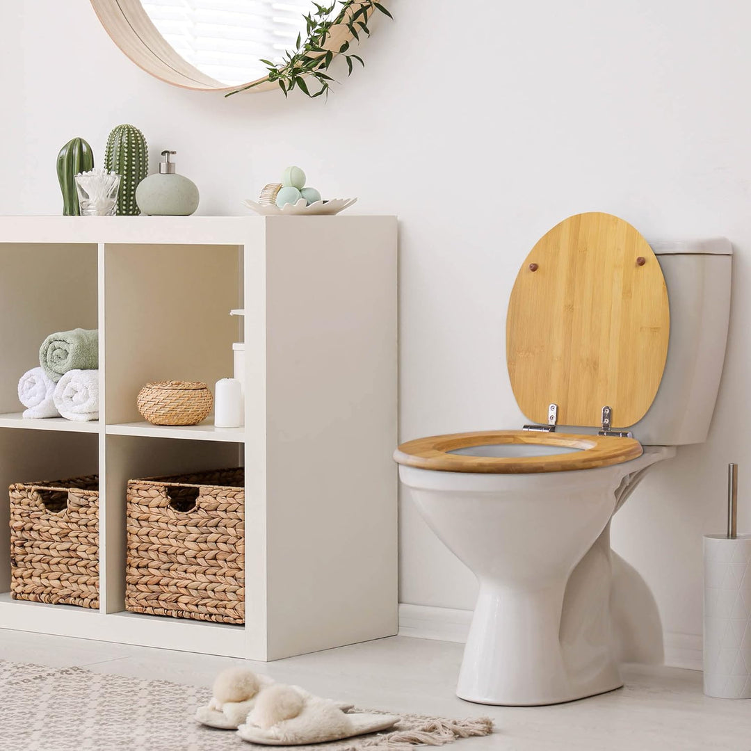 banjado® Hochwertig gravierter Design WC Sitz Bambus Absenkautomatik Koi/Toilettendeckel mit Absenka