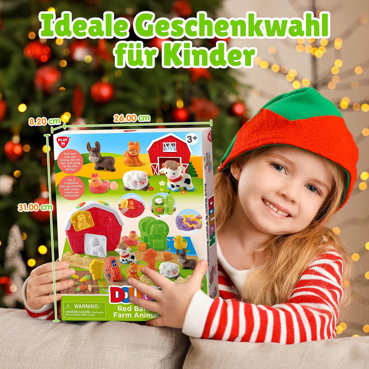 PLAY Bauernhof Knete Set für Kinder, DIY Nutztiere Knete Set mit Knetwerkzeug, Nutztierform, Farmkar