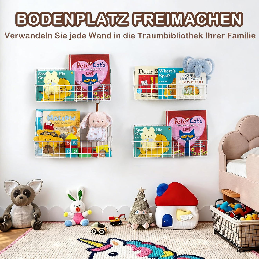PUERSI 6er-Set Bücherregal Kinder Wand, Metall Wandregal Bücher, Hängend Regal für Kinderzimmer Aufb