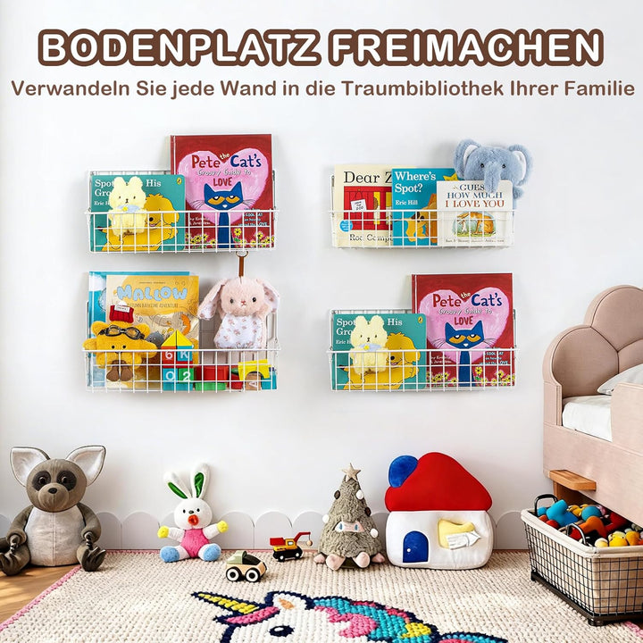 PUERSI 6er-Set Bücherregal Kinder Wand, Metall Wandregal Bücher, Hängend Regal für Kinderzimmer Aufb