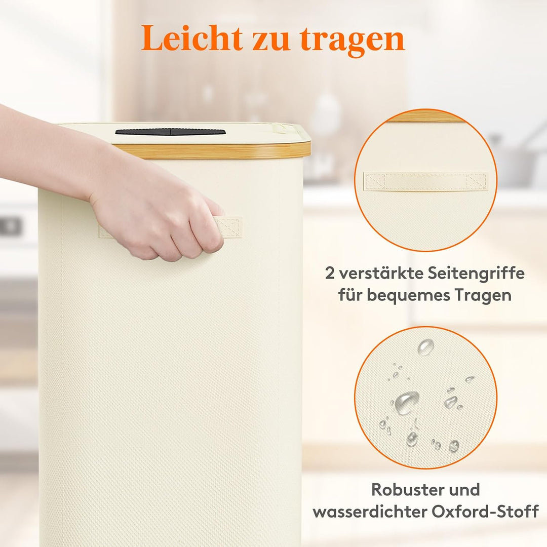 Lifewit Pfandflaschen Sammelbehälter mit Deckel, 105L Bambus Gross Leergut Sammelbehälte, Altglas Au