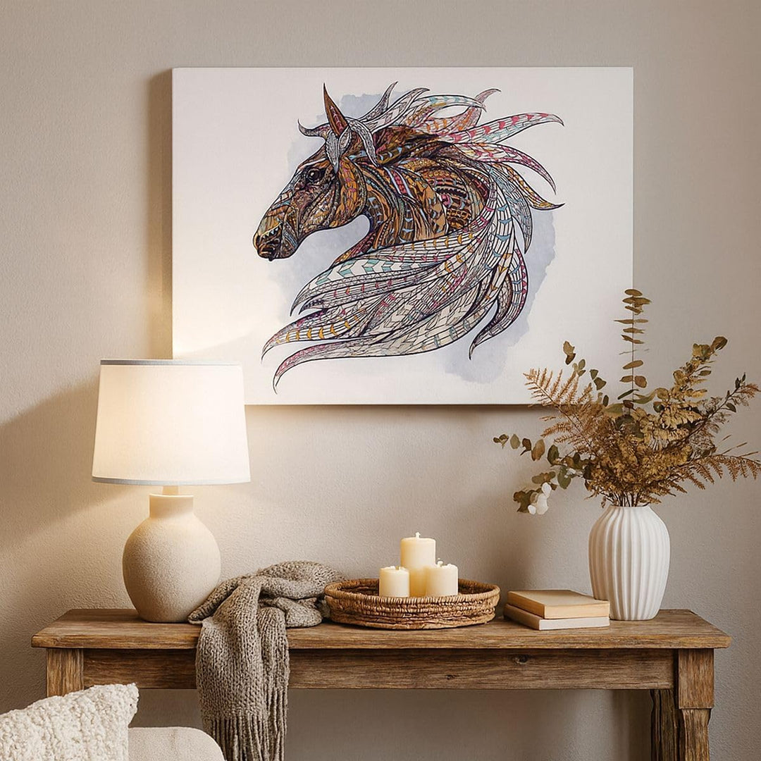 Bilder auf Leinwand 100x70cm Leinwandbild Pferd Eleganz Grafik Kopf Gross Wanddeko Bild Schlafzimmer