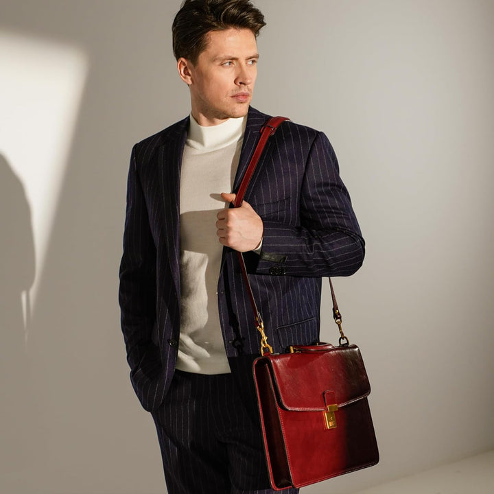 Time Resistance Leder Aktentasche - Leder Tasche Handgefertigt in Italien - Arbeitstasche mit Schult