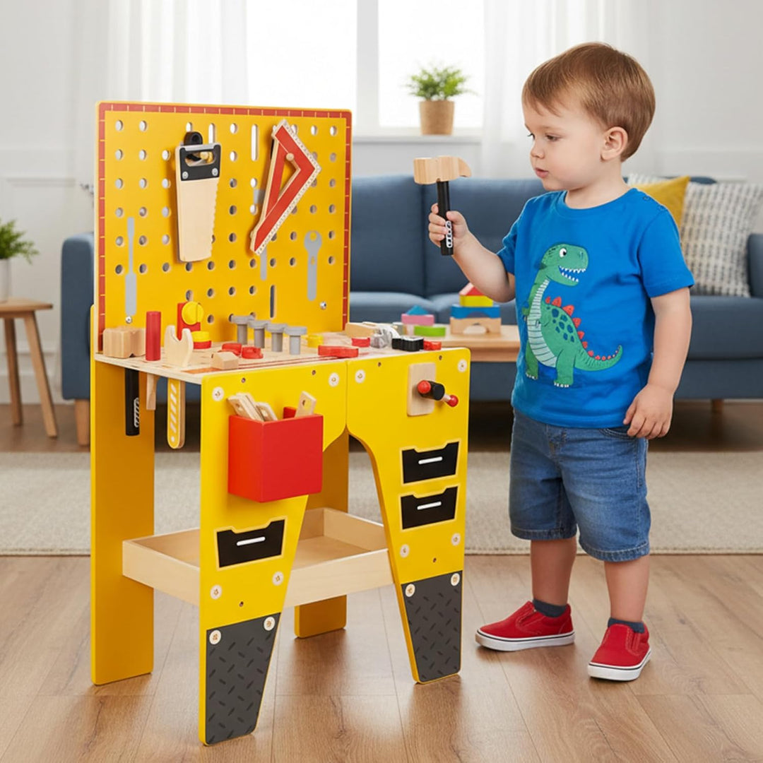 Holz Kinderwerkzeugtisch Spielzeug Werkzeugkoffer Kinder Werkbank Kinderwerkzeug ab 2 3 4 Jahre Mont