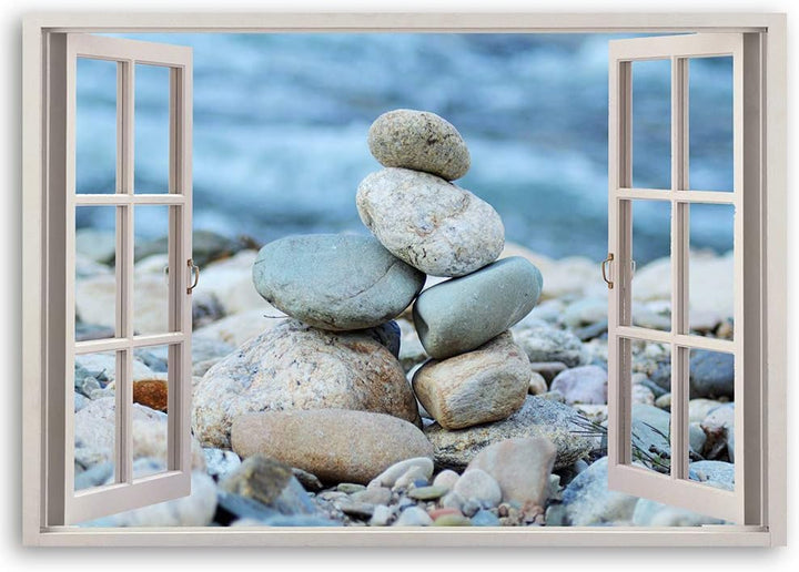 Leinwandbild XXL 3D Illusion Wandbild Kunst Steine Blau 120x80 cm Leinwandbild 120x80 cm Blau_i, Lei