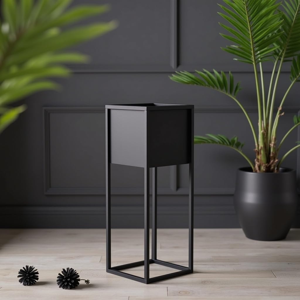 Pflanzenständer Reno - 21x21x50cm - Farbe Schwarz - für Zimmerblumen - Metallregal - Dekorativer Tis