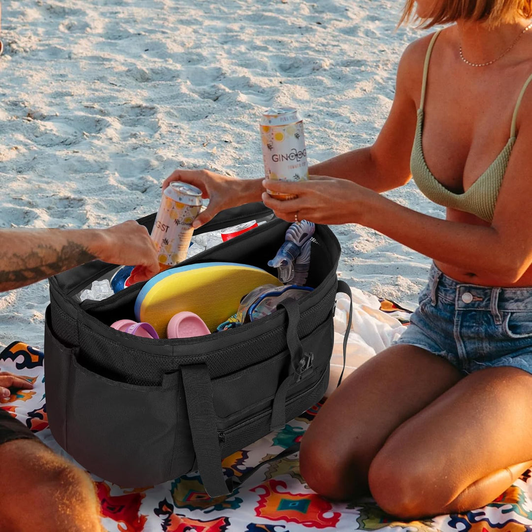 Fasrom Strandtasche XXL mit isolierter Kühltasche, Wasserdichte Strandtasche mit Trocken-Nass-Trennu