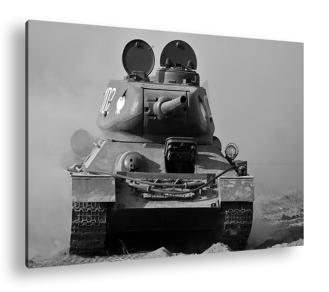deyoli Panzer im Einsatz Effekt: Schwarz&Weiss Format: 80x60 als Leinwandbild, Motiv fertig gerahmt