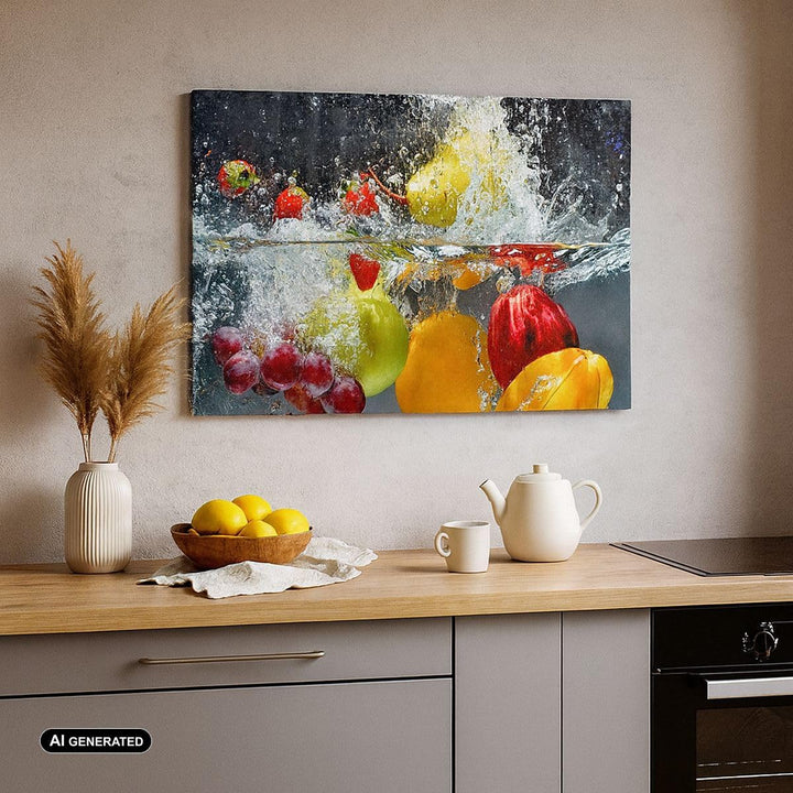 Bilder auf Leinwand Früchte Wasser Spritzer Essen Leinwandbild 70x50cm Wandbilder Dekoration Wohnzim