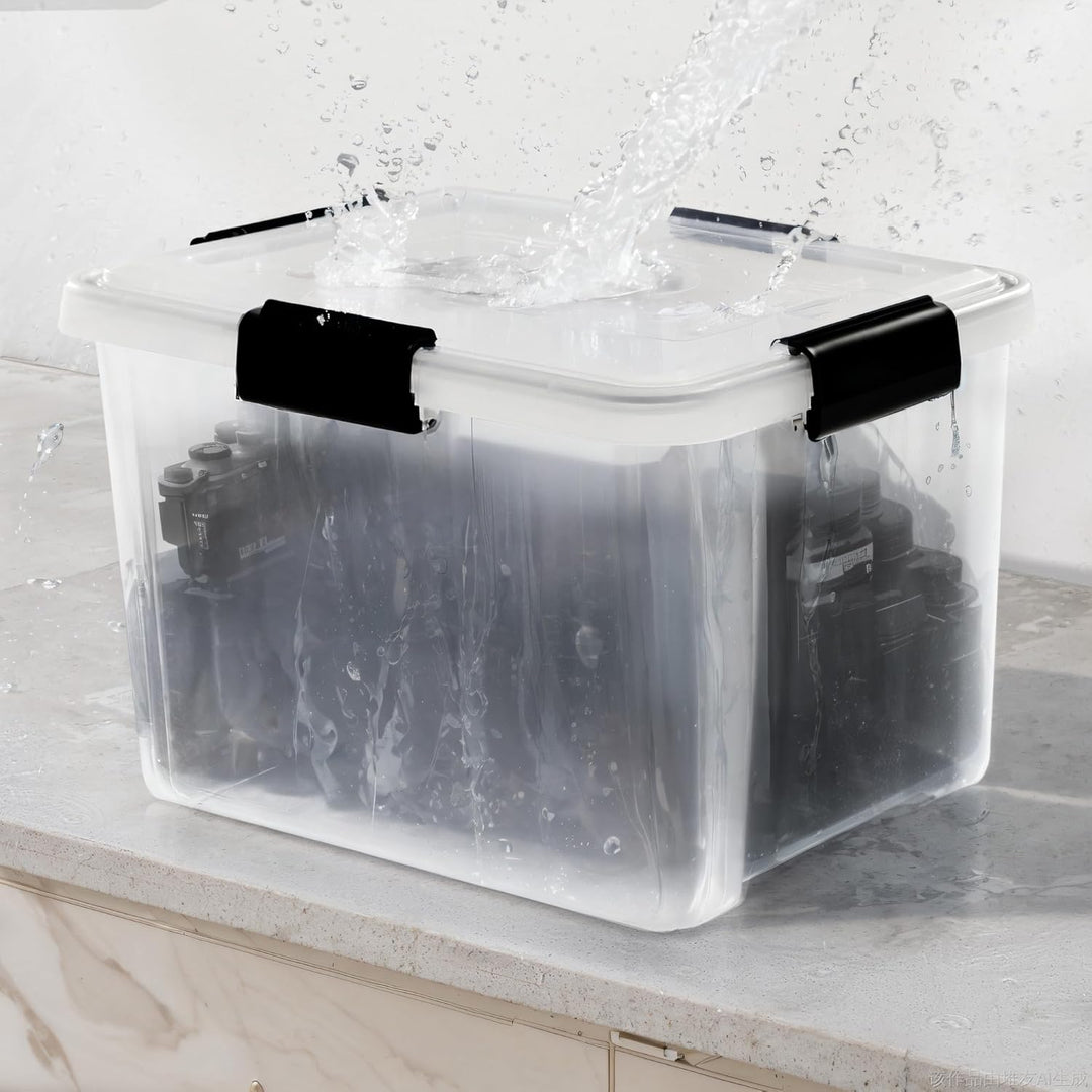 Iris Ohyama, 3er-Set luftdichte Aufbewahrungsboxen, 20 L, mit Clips, stapelbar, Garage, Keller, Dach
