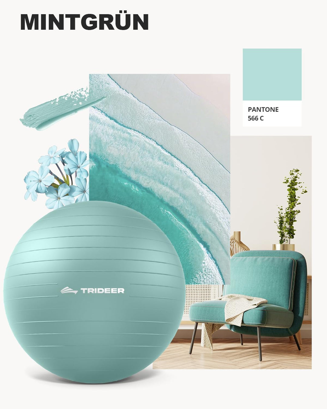Trideer Gymnastikball – Sitzball, Pezziball &amp; Pilates Ball für Büro &amp; Rückentraining, Balance Ball f