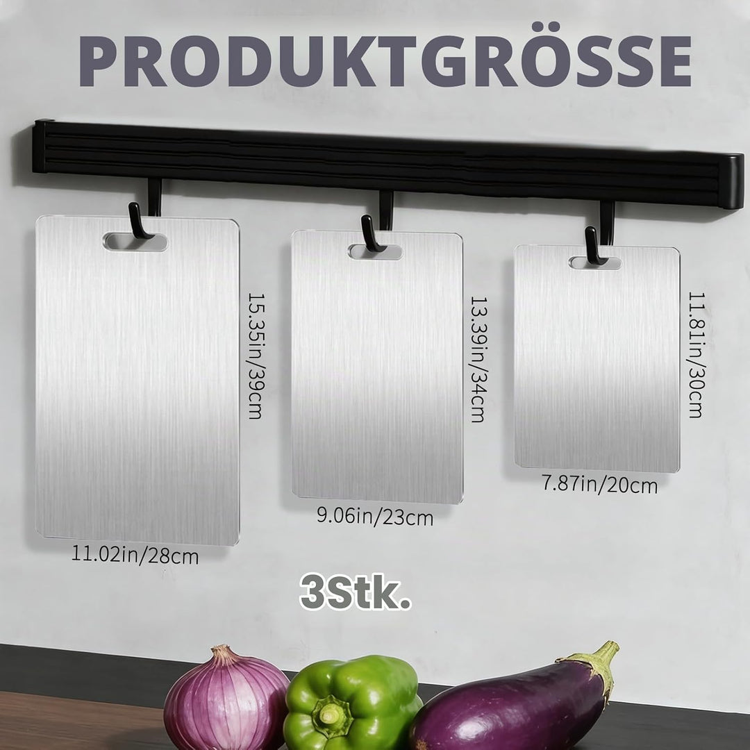 Titan Schneidebrett 3 Stück, Edelstahl Anti-Rutsch, Doppelseitig, Lebensmittelecht, BPA-frei, Titan