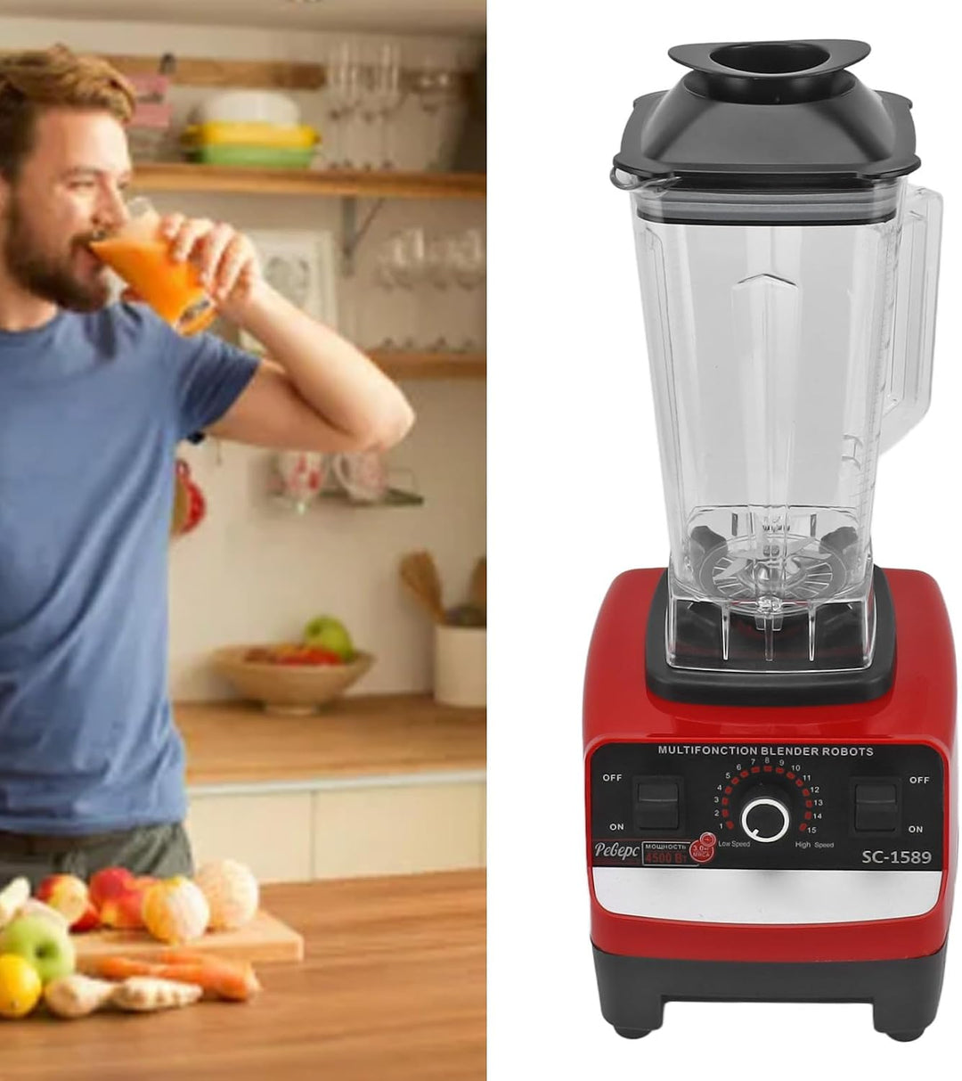 Standmixer, 4500 W, Professioneller Mixer mit 6 Edelstahlklingen, Leistungsstarker Kommerzieller Mix