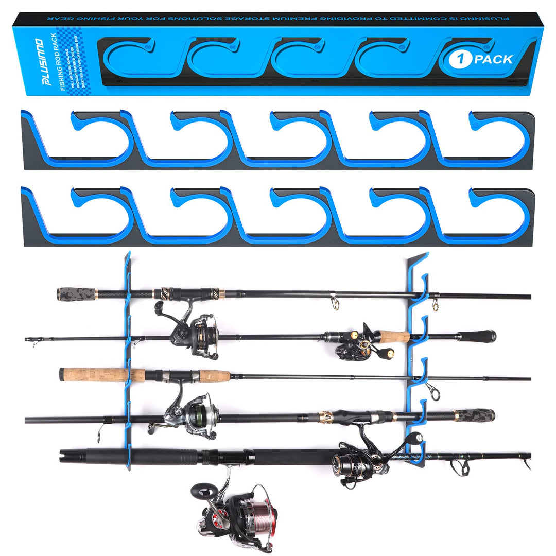 PLUSINNO H5 Horizontal Fishing Rod Holder, Fishing Rod Holder for Garage, Wall or Ceiling Mounting,