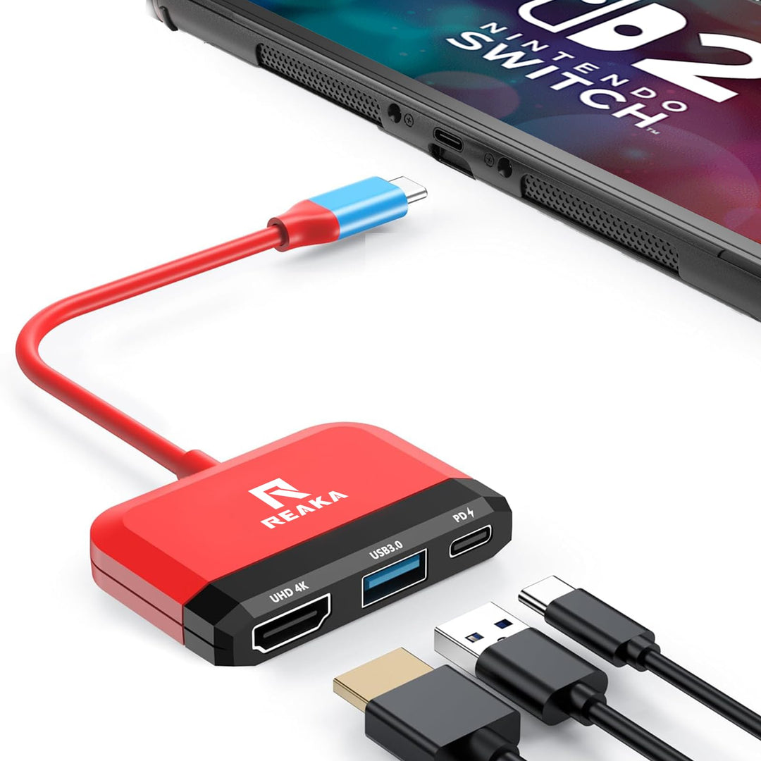 RREAKA Switch2 TV Dock for Nintendo Switch 1&2, 3 in 1 Switch TV Adapter with 4K HDMI, USB 3.0 Port,