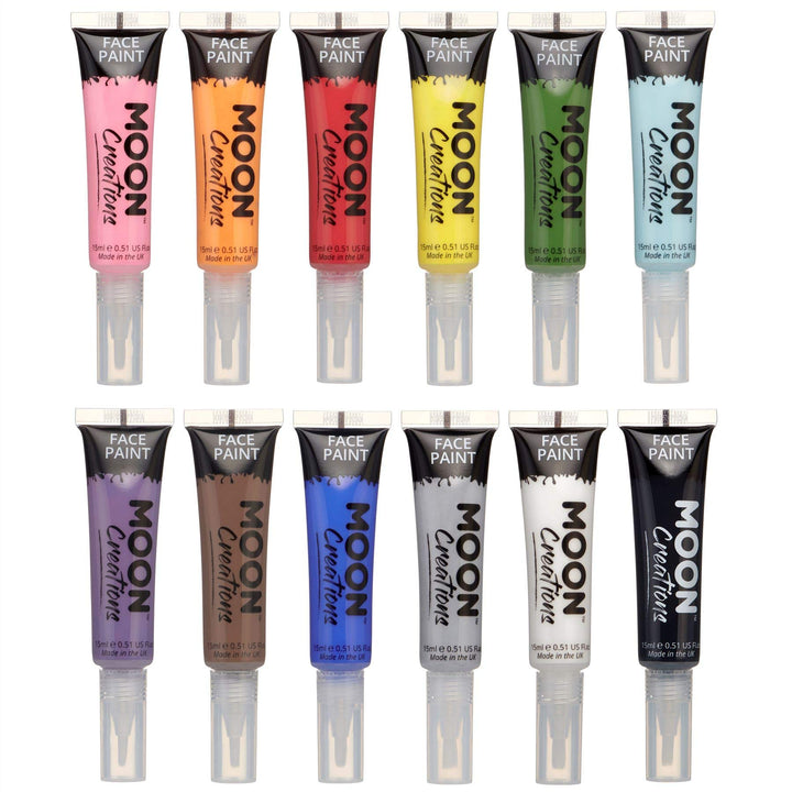 Moon Creations Gesichts- & Körperfarbe mit Pinselapplikator 15ml - Set mit 12