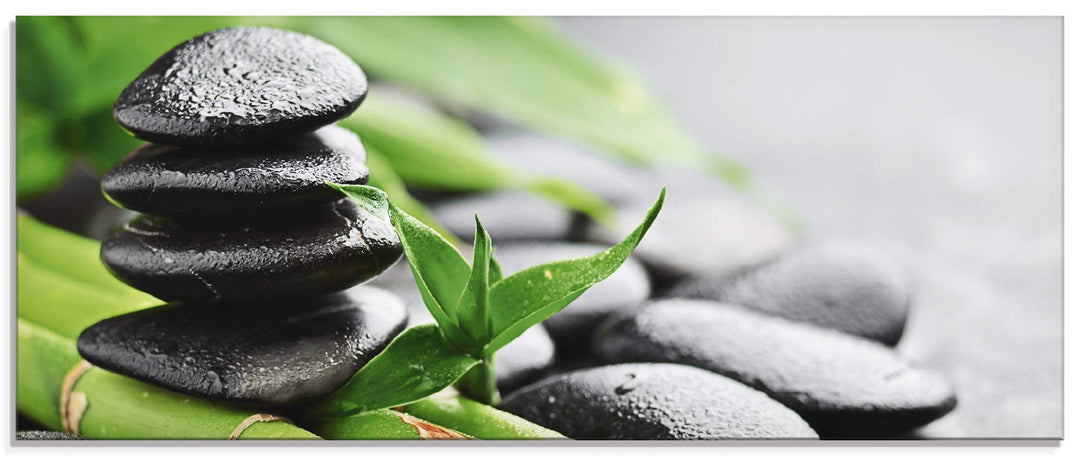 ARTland Glasbilder Wandbild Glas Bild einteilig 125x50 cm Querformat Asien Wellness Zen Steine Lavas