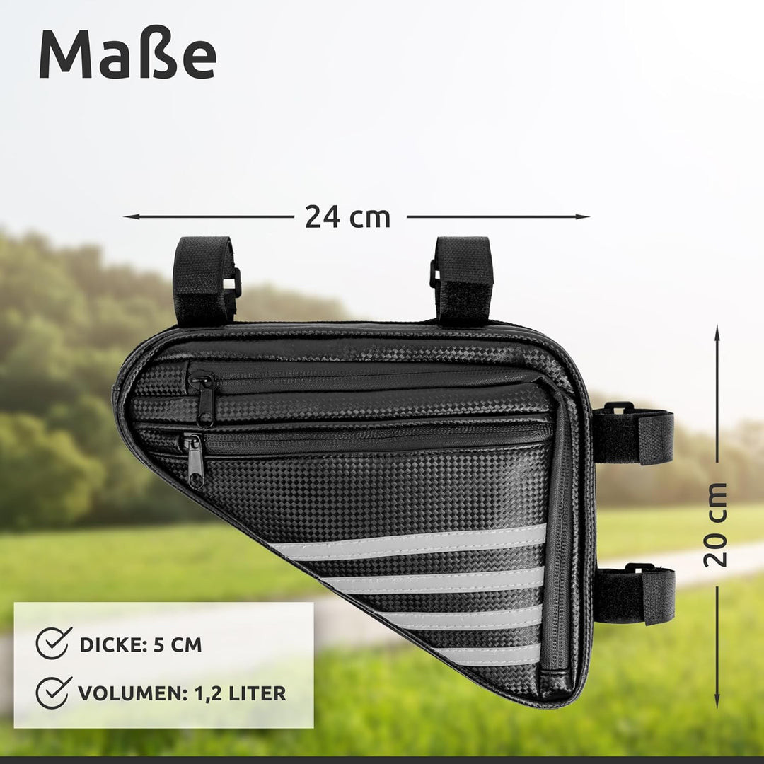 ECENCE Fahrradtasche Rahmen 1,2L - Wasserabweisende Rahmentasche mit Reflektoren, Dreieckstasche für