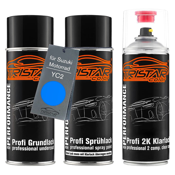 TRISTARcolor Motorradlack 2K Spraydosen Set für Suzuki Motorrad YC2 Candy Grand Blue Perl Grundlack