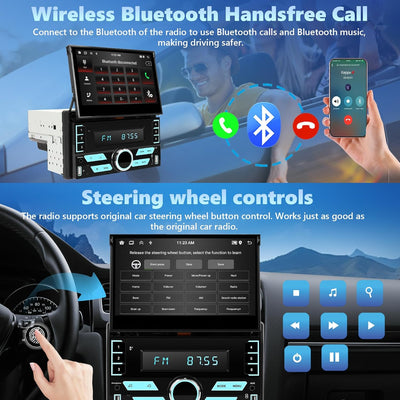 [2+64G] Podofo 2DIN Autoradio mit Wireless Carplay Android Auto, 7 Zoll Android 13 ausfahrbares Disp