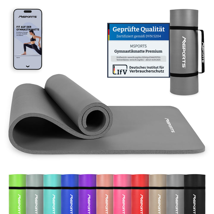 MSPORTS Gymnastikmatte | Yogamatte Premium rutschfest inkl. Tragegurt + Übungsposter + Workout App I