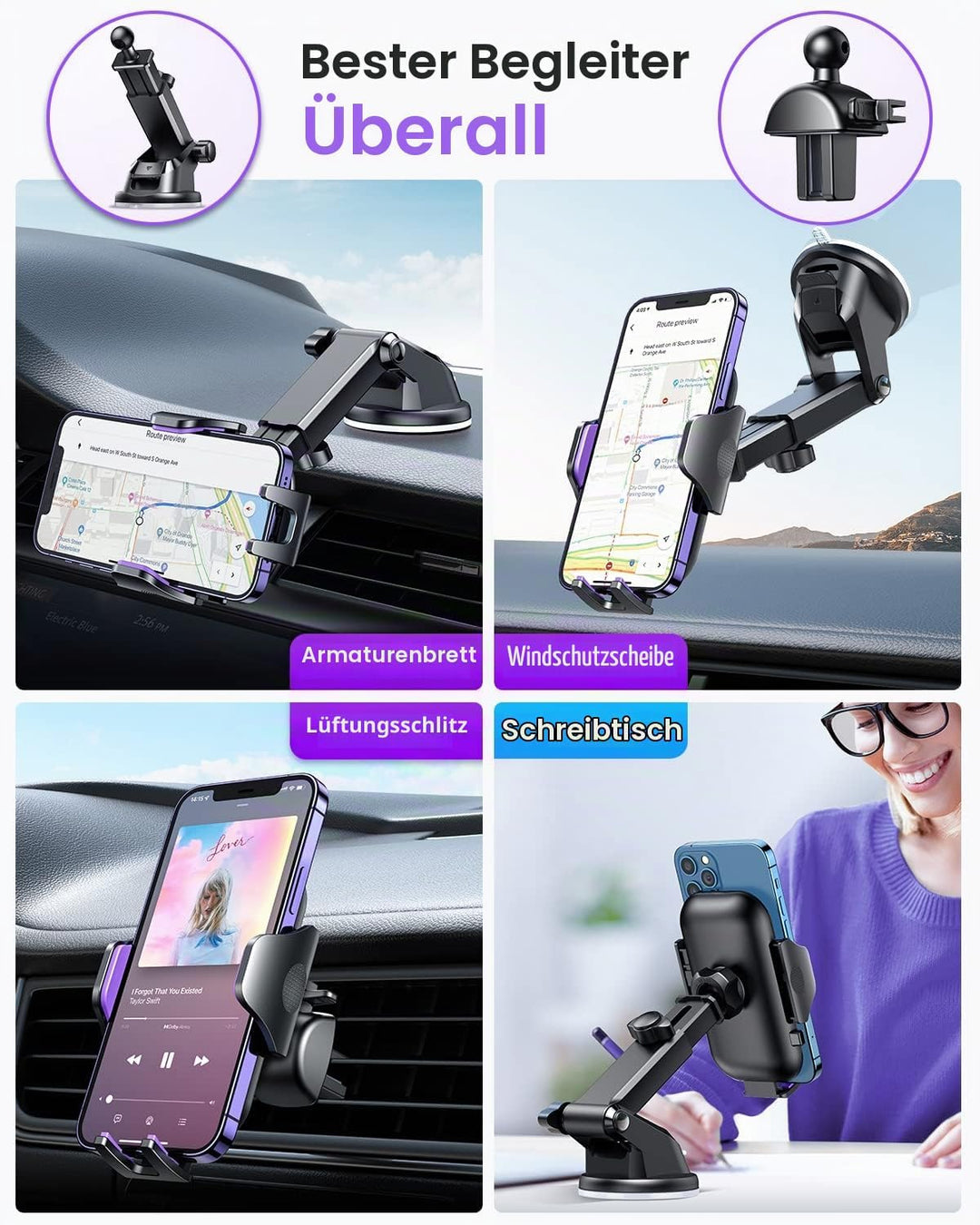 VANMASS Handy Halterung Auto 2024 Neuste Farbe Lila Version 3 in 1 Handyhalter für Auto Saugnapf &amp; L