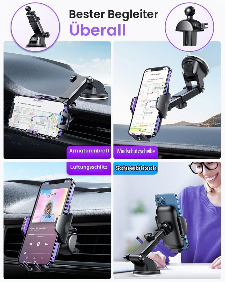 VANMASS Handy Halterung Auto 2024 Neuste Farbe Lila Version 3 in 1 Handyhalter für Auto Saugnapf &amp; L