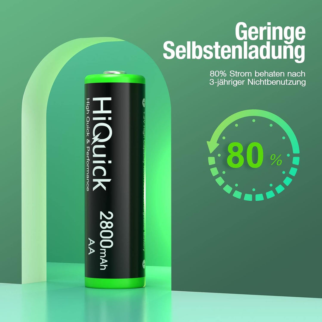 HiQuick Mignon AA Akku, 2800mAh 16 Stücke mit hoher Kapazität, NI-MH wiederaufladbare AA Akkus, geri
