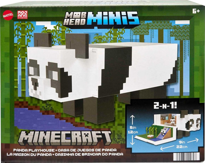 MINECRAFT Mob Head Minis Panda Spielhaus Spielset - 2-etagiges Haus, 2 Panda-Figuren, Wasserrutsche,