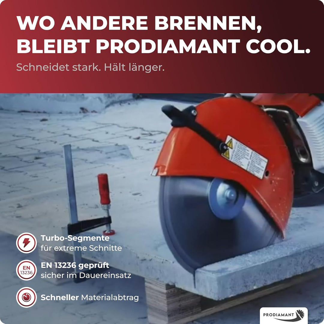 PRODIAMANT Laser Diamanttrennscheibe 115mm Beton Stahlbeton Stein und Ziegel Diamant Turbo-Segmente