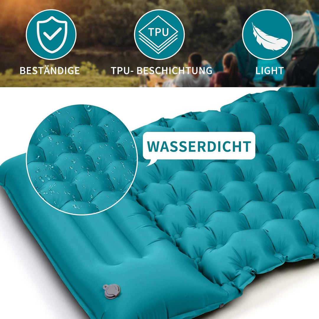 ERWEY Camping Isomatte 200x70 cm Aufblasbare Luftmatratze mit Fusspumpe & Kissen Wasserdicht Isomatt