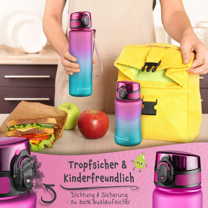 My Vesperbox® Trinkflasche Kinder [750ML] - Wasserflasche Kohlensäure Geeignet & Auslaufsicher - Wat