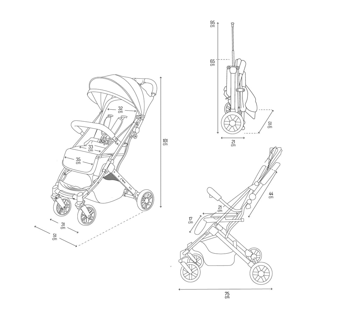 MOMI ESTELLE Kinderwagen für Kinder ab 6 Monat bis zu max. Körpergewicht von 15 kg, H105 x B51 x T75